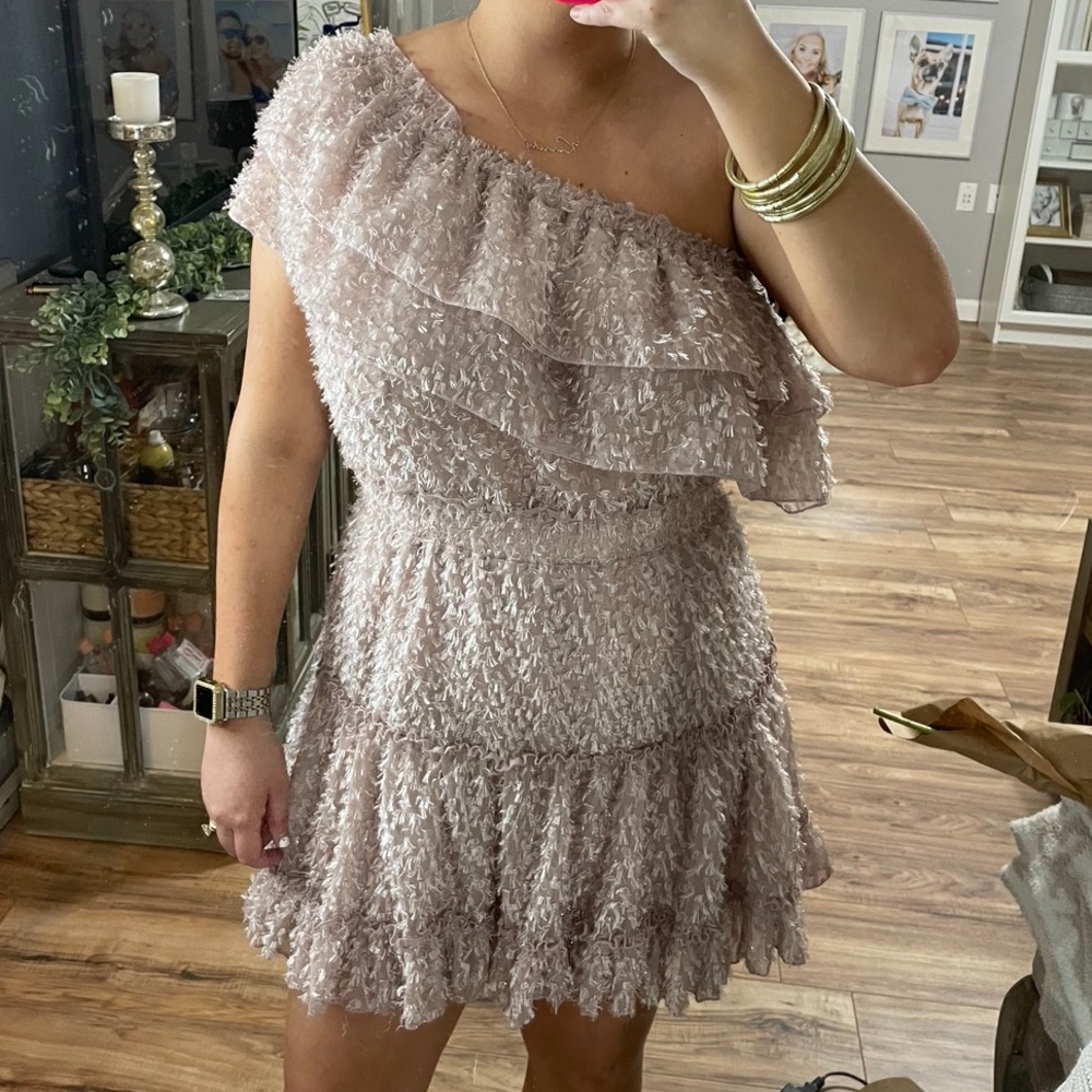 one shoulder fringe dress